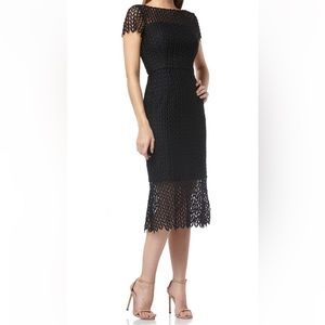 Kay Unger Tatum Floral Lace Midi Dress Black